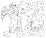 Printable halloween goth fairy spooky tree pumpkins coloring pages