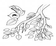 Printable fall bird tree branch fall leaves coloring pages
