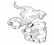Printable dinosaur cartoon tyrannosaurus with egg hatching baby coloring pages