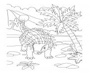 Printable dinosaur ankylosaurs near volcano and trees coloring pages