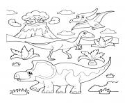 Printable dinosaur prehistoric dinosaur scene erupting volcano coloring pages