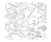 Printable dinosaur prehistoric scene lots of dinosaurs coloring pages