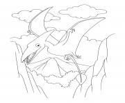 Printable dinosaur pterosaur flying over landscape coloring pages