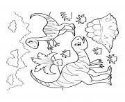 Printable dinosaur cartoon theropods with nest of eggs coloring pages