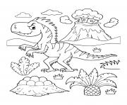 Printable dinosaur prehistoric feathered dinosaur erupting volcano coloring pages