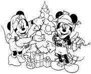 Printable Mickey Minnie decorating tree coloring pages