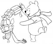Printable Pooh Piglet with presents coloring pages