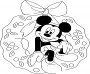 Printable Mickey sitting in wreath coloring pages