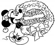 Printable Mickey Mouses wreath merry christmas coloring pages