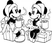 Printable Mickey Minnie drinking hot cocoa coloring pages