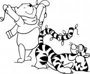 Printable Pooh and Tigger Christmas lights coloring pages