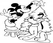 Printable Mickey Pluto Christmas tree coloring pages