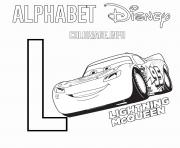 Printable L for Lightning McQueen from Cars Disney coloring pages