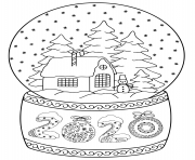 Printable 2020 happy new year snow globe house coloring pages
