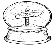 Printable Christmas snow globe with North Pole sign coloring pages