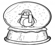 Printable Christmas snow globe with penguin coloring pages