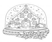 Printable christmas gingerbread house snow globe coloring pages
