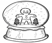 Printable Christmas snow globe with gingerbread man coloring pages