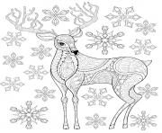 Printable christmas for adults deer antlers snowflakes intricate coloring pages