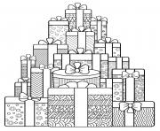 Printable christmas for adults stack of gifts intricate patterns coloring pages