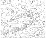 Printable christmas for adults decorated tree swirly background coloring pages