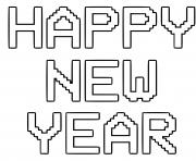 Printable happy new year retro pixel coloring pages