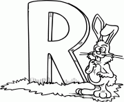 Printable R for rabbit alphabet coloring pages