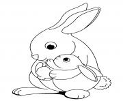 Printable children rabbit with mom coloring pages