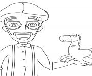 Printable blippi with a horse toy coloring pages