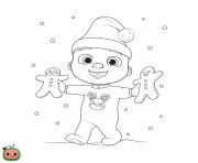 Printable cocomelon christmas with cookies coloring pages