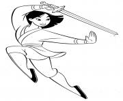 Printable mulan the fighter with a sword coloring pages