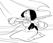 Printable mulan cuts her hair coloring pages