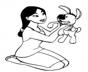 Printable mulan loves his dog po coloring pages