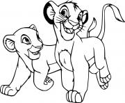 Printable Young Simba Walking with Nala coloring pages