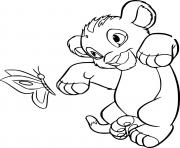 Printable Baby Simba Playing with a Butterfly coloring pages
