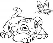 Printable Baby Simba Chasing a Butterfly coloring pages