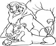 Printable Mufasa and Sarabi with Simba coloring pages