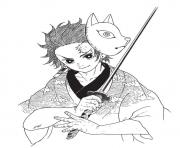 Printable Tanjiro with mask and sword demon slayer coloring pages