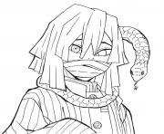 Printable Obanai Iguro with a snake demon slayer coloring pages