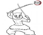 Printable Inosuke Hashibira with weapons demon slayer coloring pages