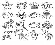 Printable small marine animals for kids kawaii coloring pages