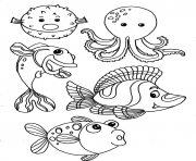 Printable fish animals of the sea coloring pages