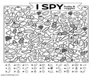 Printable i spy fruits veggies coloring pages