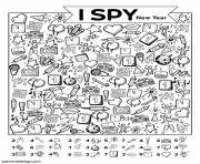Printable I Spy New Year coloring pages