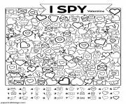 Printable I Spy Valentine coloring pages