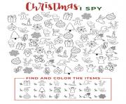 Printable I Spy Christmas Find and color the items coloring pages