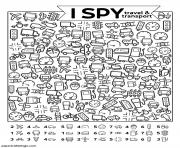 Printable I Spy travel and transport coloring pages