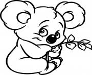 Printable Baby Koala Holds Leaves coloring pages