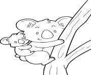 Printable Koala Carrying Her Baby Climbing the Tree coloring pages