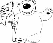 Printable Cartoon Polar Bear Caught a Fish coloring pages